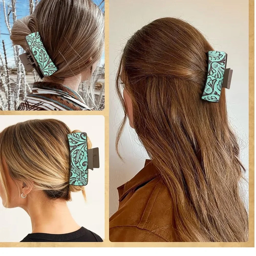 Boho Floral Pattern Hair Clip - Mint and Brown